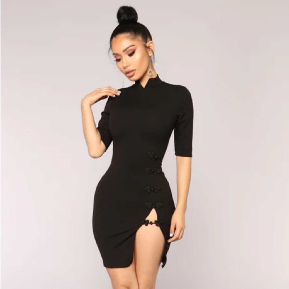 Fashion Nova Kiko High Side Slit Dress – Black | Size M